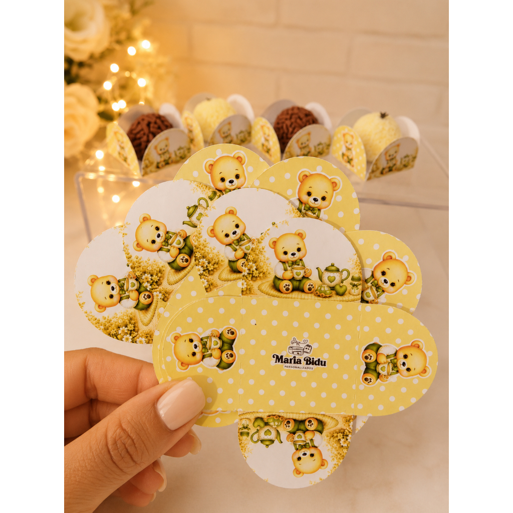 150 Forminhas para Doces Chá de Bebê Ursinho Verde Personalizada no tema Brigadeiro Festa Infantil