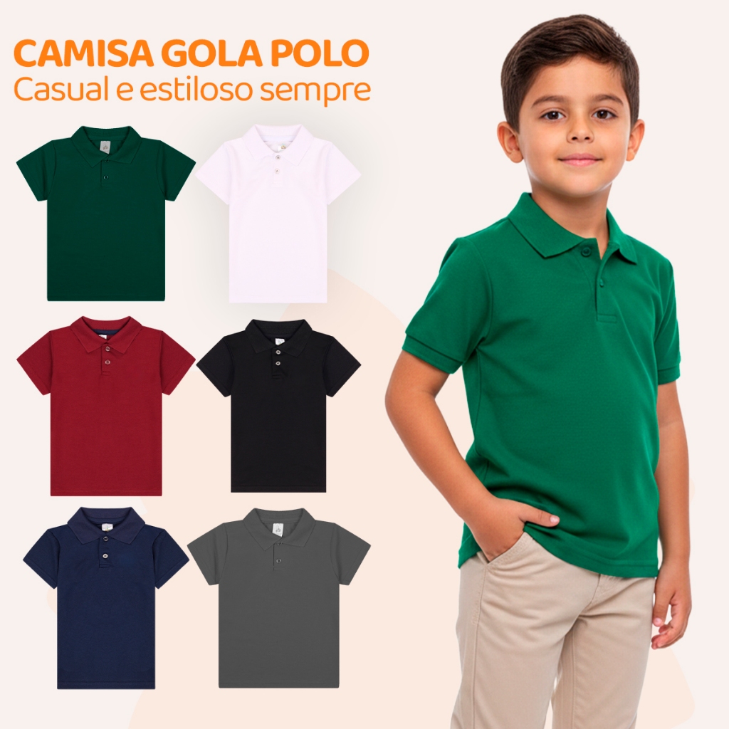 Kit 2 Camisas Polo Menino Sortidas Infantil Bebê Estilo Casual de algodão, nos t
