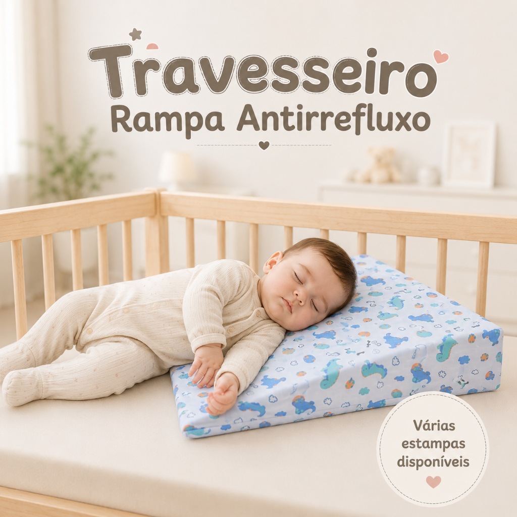 Kit Travesseiro Bebe Rampa Anti Refluxo Com Capa Removível Para Berço e Carrinho