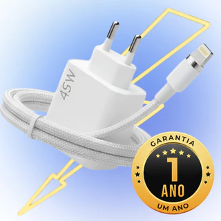 Carregador Turbo 45W USB-C para iPhone Fonte Rápida com Cabo Lightning Original Duplo USB-C Apple