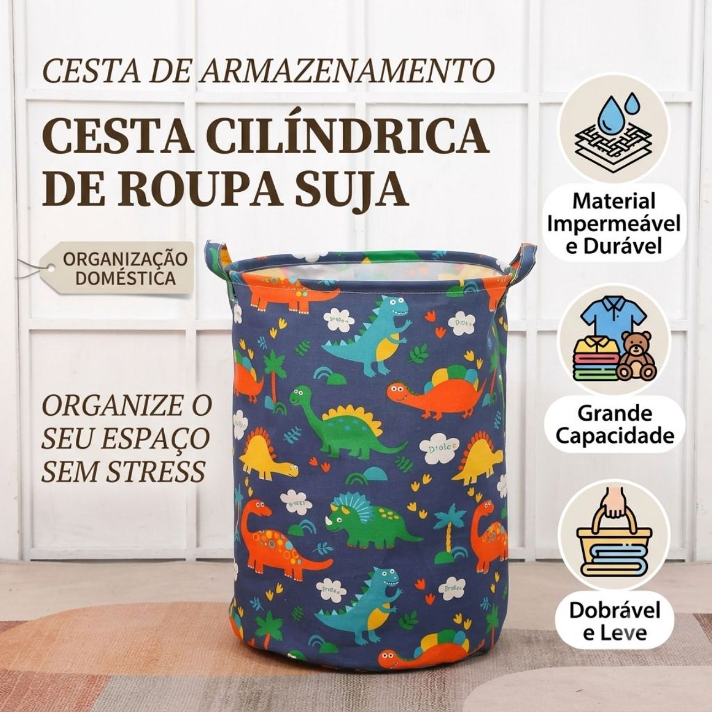 Cesto Organizador De Roupa Suja E Brinquedos 40L Grande Dobrável Impermeável Para Lavanderia