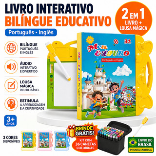 Livro Infantil com Som livro interativo Inglês e Português Com Lousa Mágica e Caneta Brin…