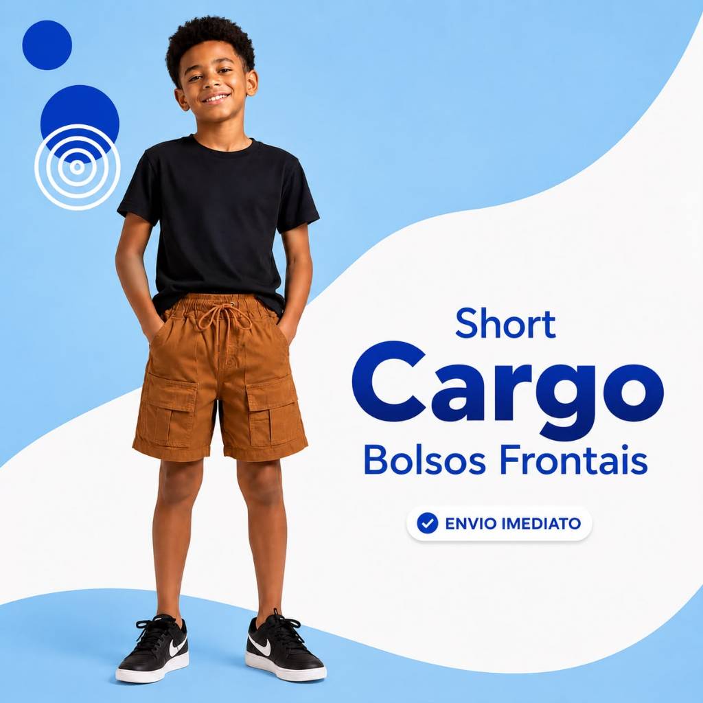 Short Cargo Infantil Masculino Sarja Com Bolsos frontais Ajustável Moda Kids