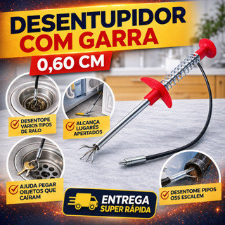 Desentupidor Limpador Pegador Ralo Cuba Pia Vaso Ralo Canos Com Garras Pinça Flexível 0,60cm.