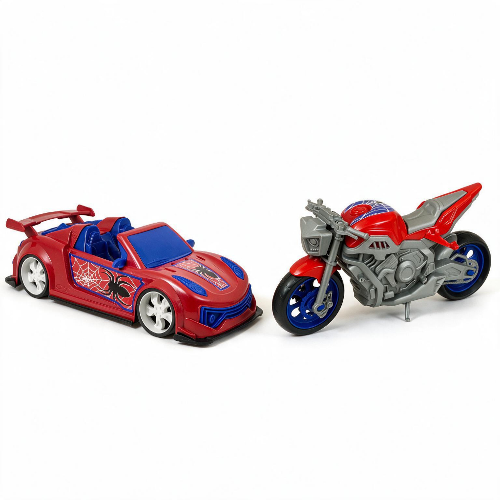 Kit Spider Carro Porsche + Moto Aranha | Menino Brinquedo Carrinho 37cm Grande A