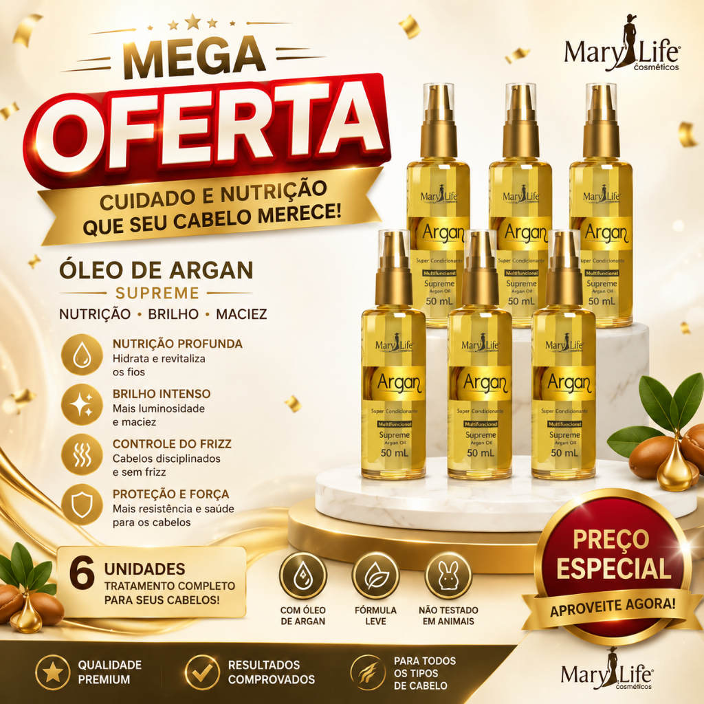 Kit 6 Reparador de Pontas Óleo De Argan Supreme Argan Oil 50ml - Mary Life
