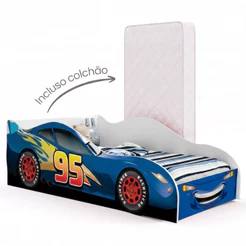 Cama Infantil Mini Formato Carro Temática Personagens para Meninos Adesivada em MDF Resistente Acompanha Colchão - AV