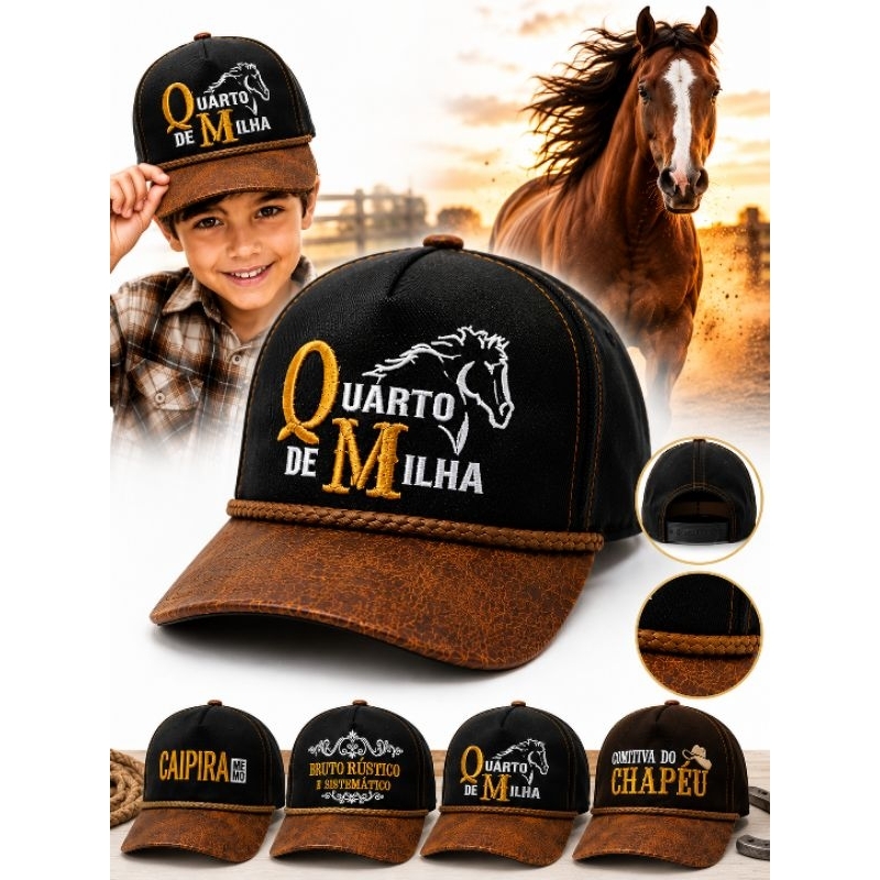 Boné Country Infantil Quarto de Milha Ajustável Estilo Rodeio Premium