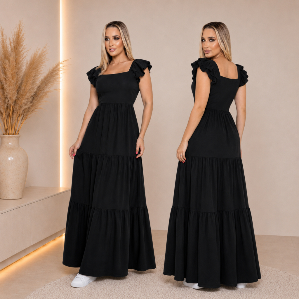 Vestido Longo Feminino Três Marias Soltinho Com Manga Babado Moda Evangélica Cristã do P ao G
