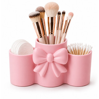 Porta Pincéis de Maquiagem Organizador 3 em 1 Lacinho Branco Rosa ou preto