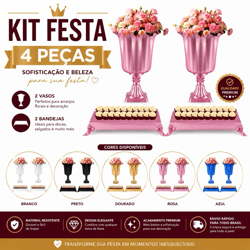 Kit Festa Chá De Bebê - Kit Para Mesa Decorada Chá Revelação - 2 Vasos e 2 Bandejas