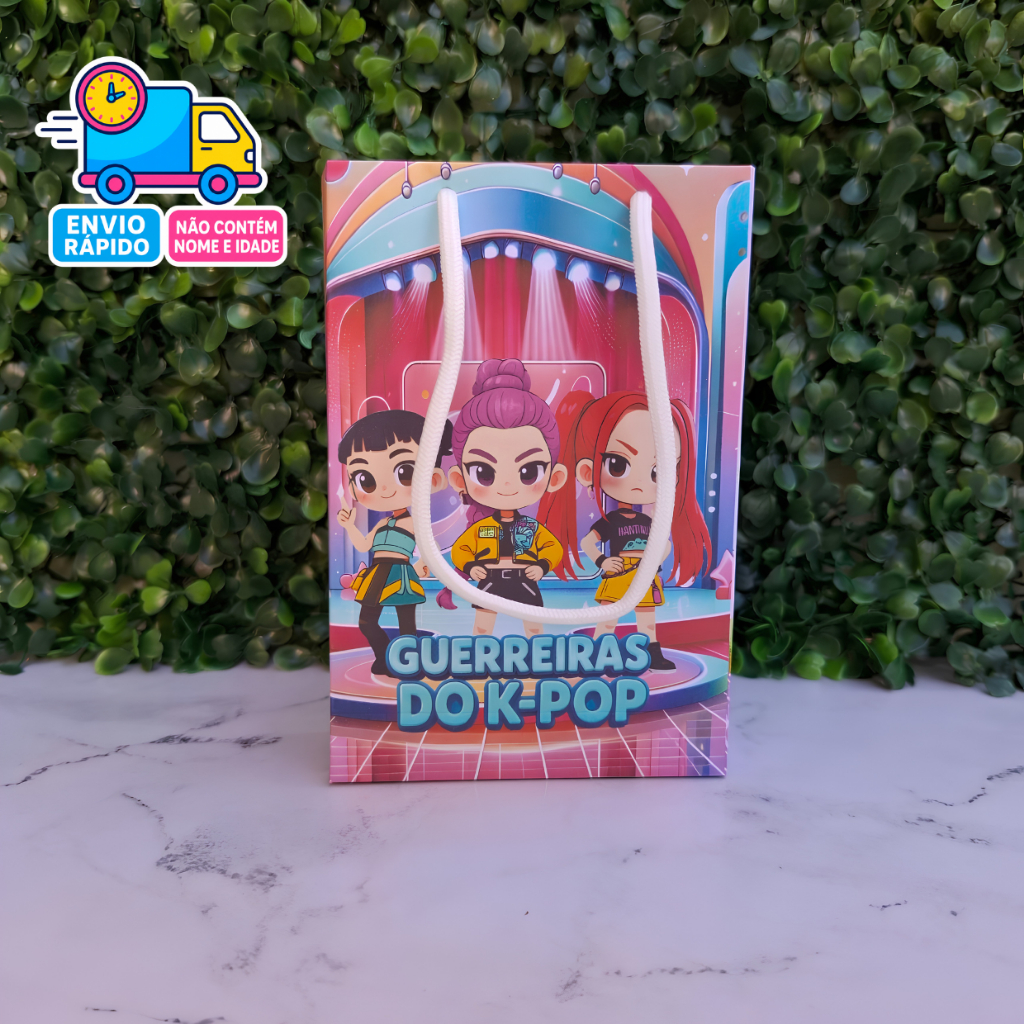 PEGUE E MONTE Sacolinha Personalizada Guerreiras K-Pop Huntrix Lembrancinha Festa Infantil | Sacola Surpresa P