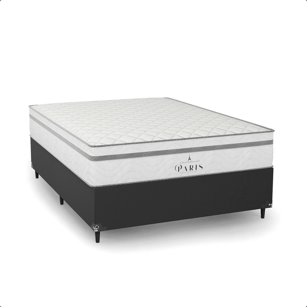 Cama Box Casal + Colchão Paris Molas Ensacadas - Cores - e-Shop Casa