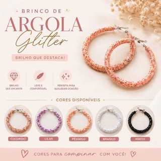Brinco de Argola Glitter Grande Feminino Colorido Redondo Festa  Brilho