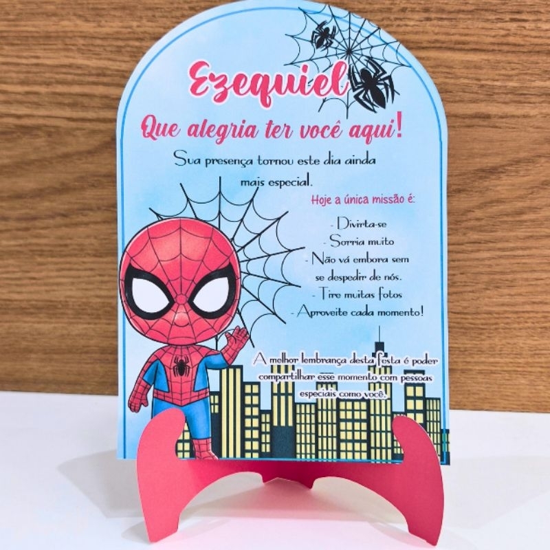 Plaquinha de centro de mesa personalizada Homem Aranha Cute- Plaquinha de Agradecimento
