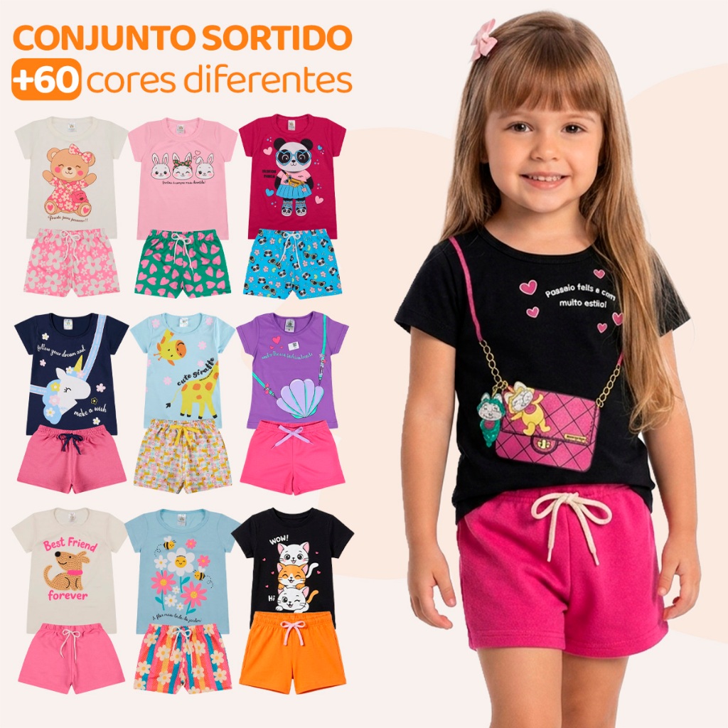 Kit Sortido 4, 10 ou 16 Peças de Roupas Infantil Menina Conjunto Verão Infantil Menina Tamanho 1 ao 10