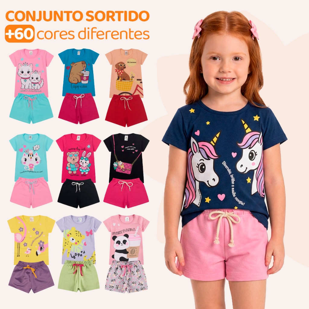 Kit Sortido 6 ou 10 Peças de Roupas Bebe Menina Conjunto Verão Infantil Feminino