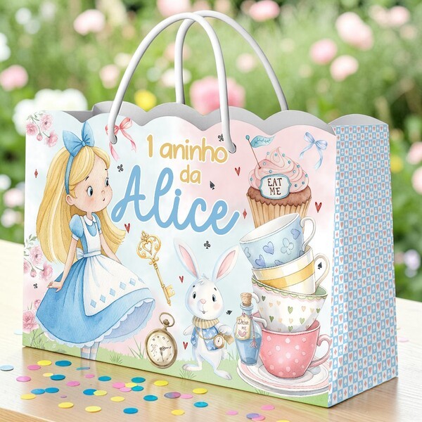 Sacolinha Nuvem Personalizada Alice no Pais das Maravilhas Lembrancinha Festa Infantil