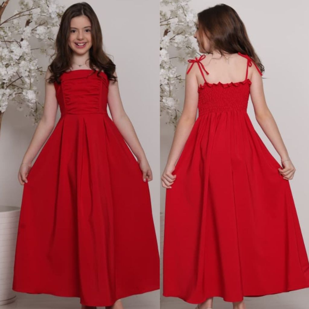 VESTIDO INFANTO JUVENIL COM ELASTEX, LONGO FEMININO, CONFORTÁVEL PARA MENINAS