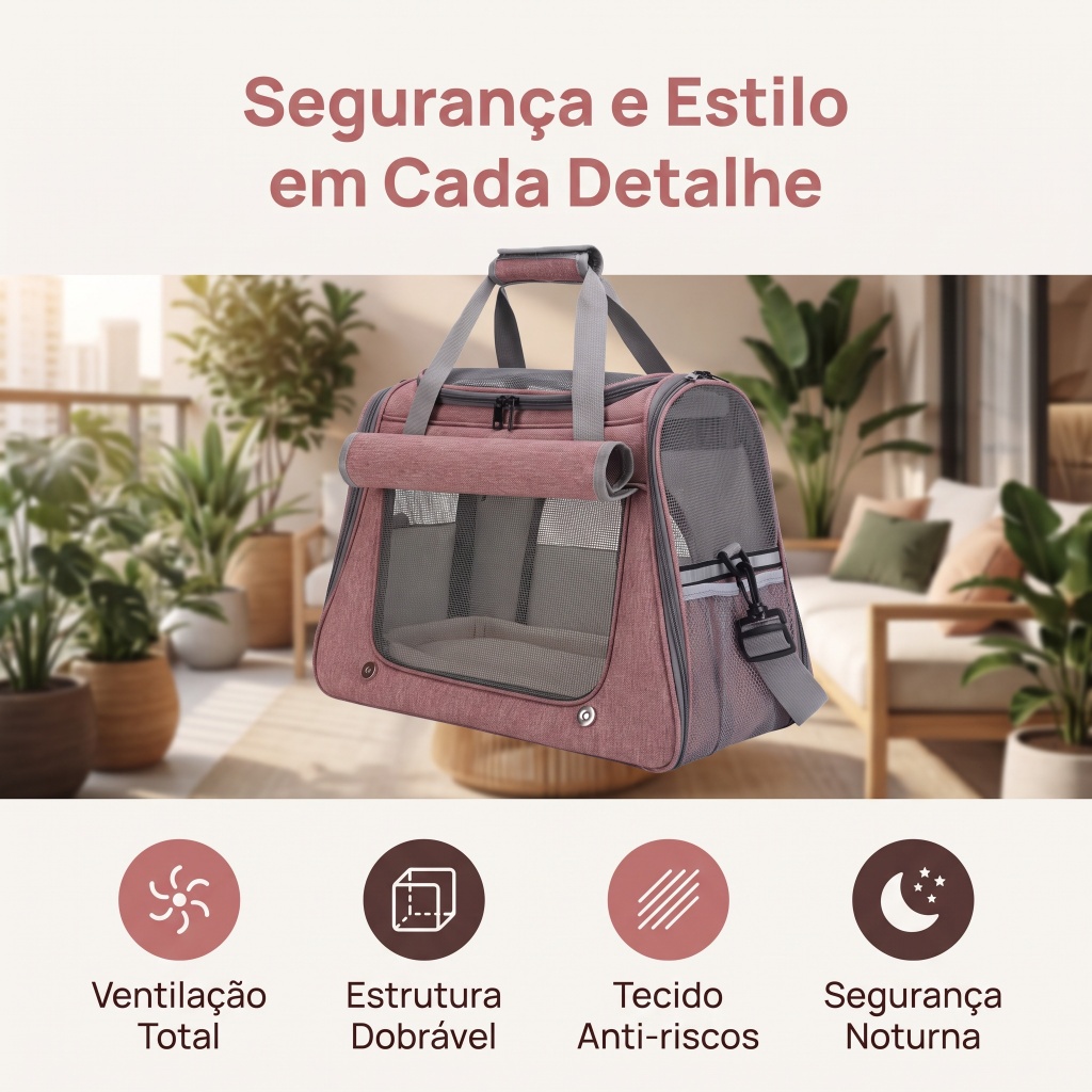 Caixa de Transporte Dobrável para Pets com Tela Mesh 3 Lados | Fechamento Zíper Duplo | Almofada Interna Acolchoada | Al