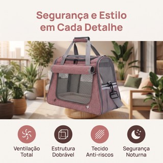 Caixa de Transporte Dobrável para Pets com Tela Mesh 3 Lados | Fechamento Zíper Duplo | Almofada Interna Acolchoada | Al