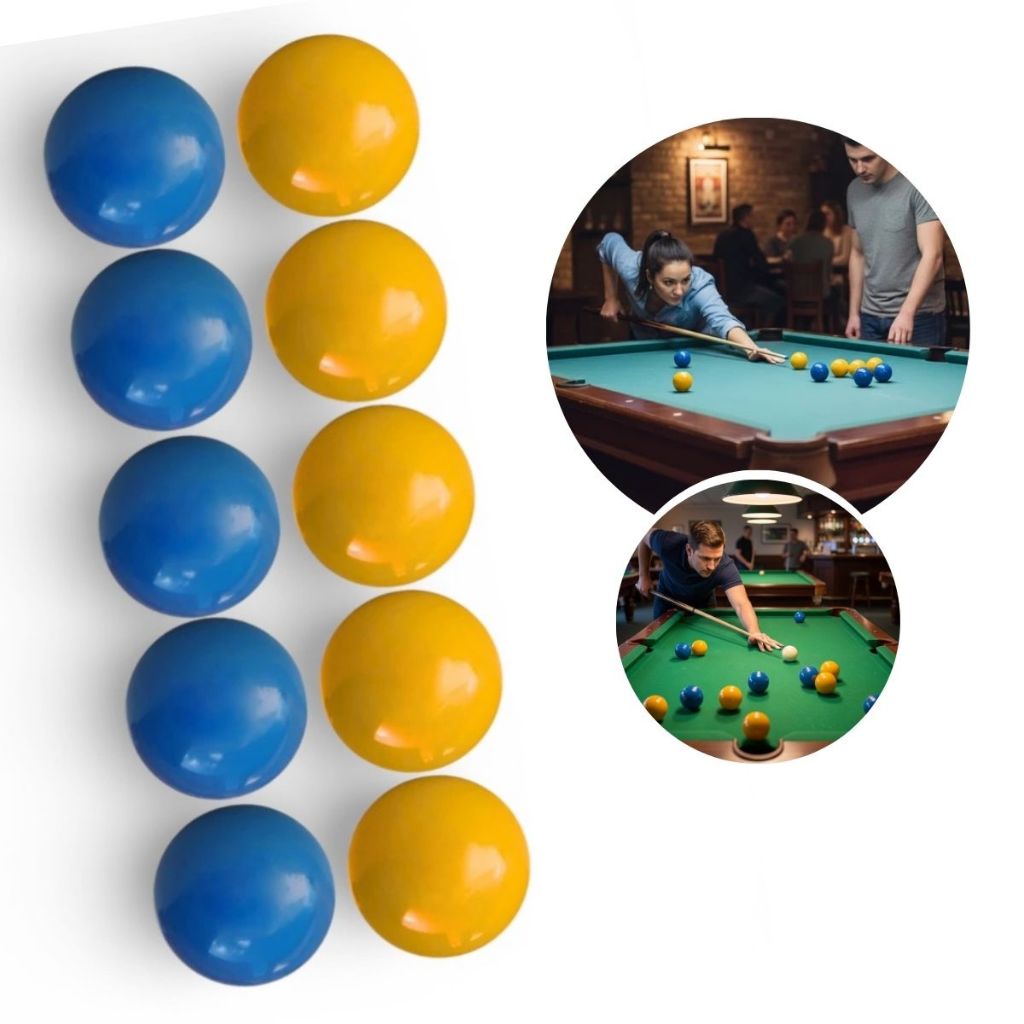 JOGO 10 BOLAS 54MM SINUCA MATA MATA BILHAR AZUL X AMARELO