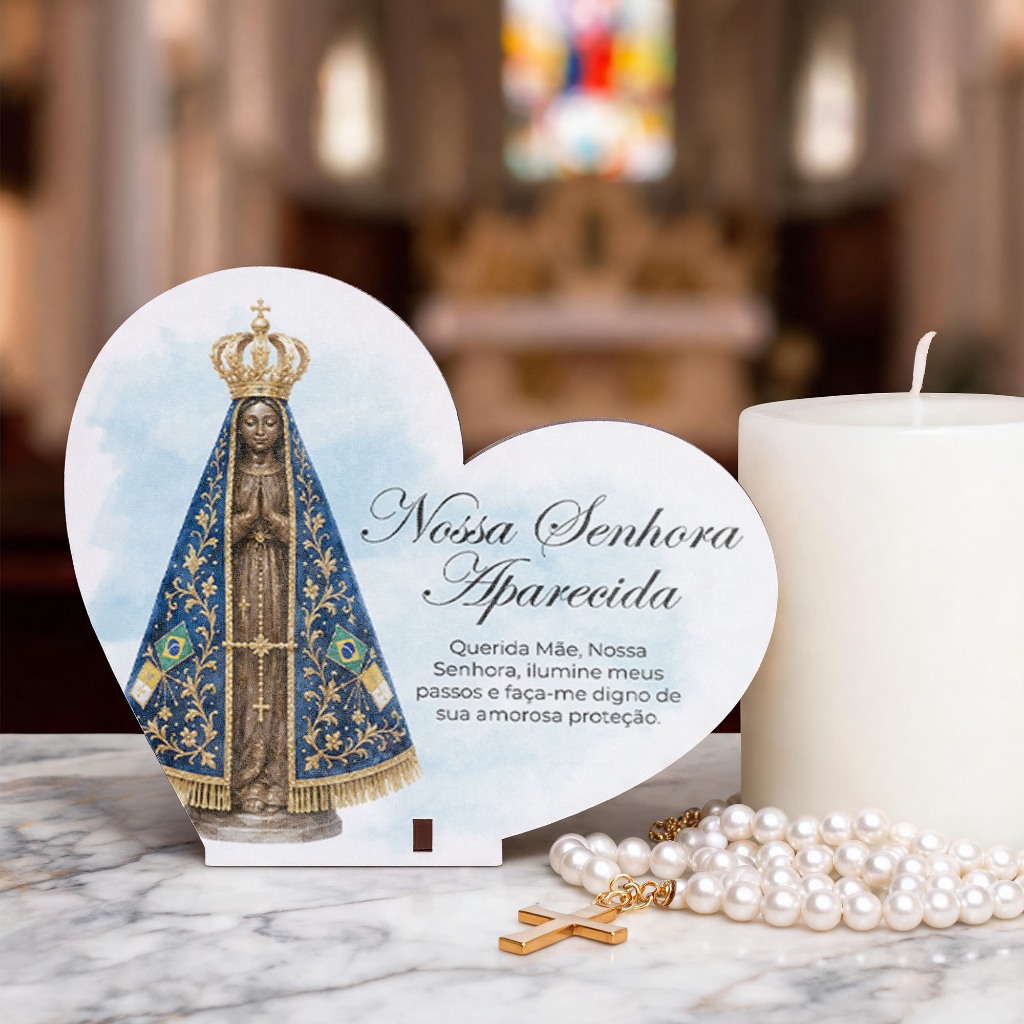 Lembrancinha Católica de Coração Nossa Senhora Aparecida MDF Decoração e Presente Especial - 45 unidades