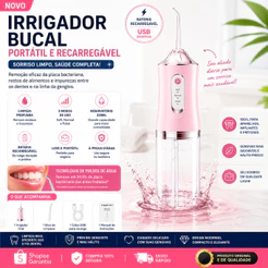 Irrigador Bucal USB Multifuncional 3 em 1 Jato Água Fio Dental Limpador Dentes