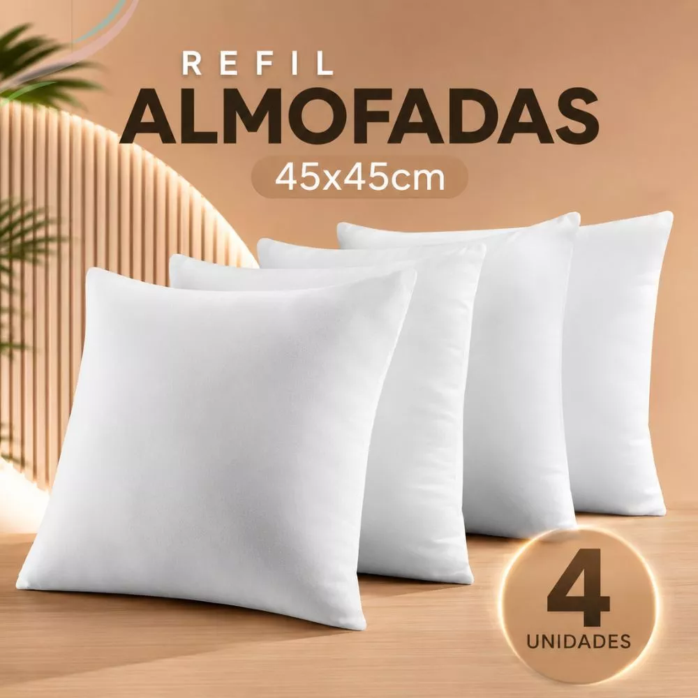 Kit 04 Refil Para Almofada 45x45 Fibra Siliconada Antialérgica Enchimento Premium Macio — imagem 1