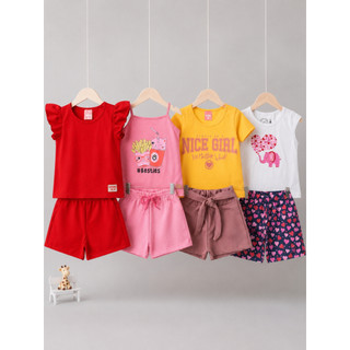 Kit 6 Peças 3 Conjuntos Infantis Sortidos Menina Verão Bebê em Algodão Confortável 3 Camisetas 3 Shorts Roupa 1 ao 12