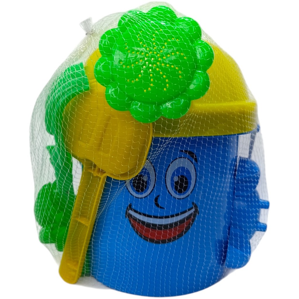 Kit Balde Regador Rei do Balde com Pazinha, Garfinho e 6 Bichinhos para Praia e Areia - Azul