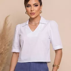 Blusa Bata Feminina Moda Evangélica Gola V Manga Princesa Casual