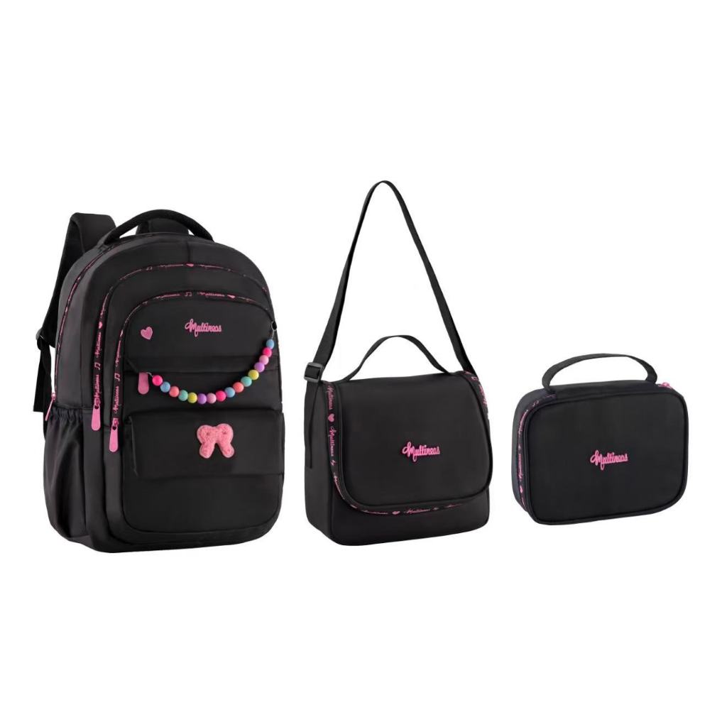 Kit 3 Mochila Feminina Com Bolsa Térmica Com Estojo Para Escolar Viajar Estilo Casual Kpop Multiuso Grande Capacidade