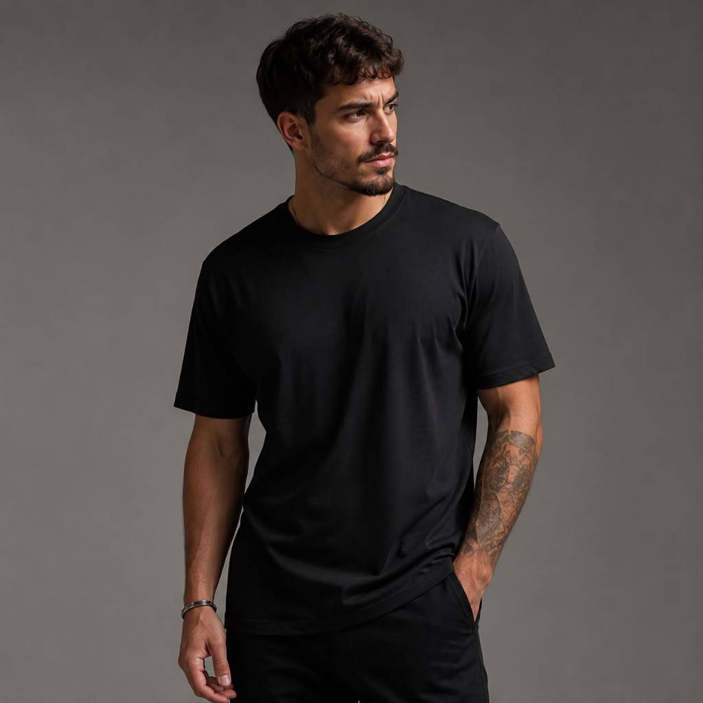 Camiseta Básica Masculina 100% Algodão Camisa Lisa Conforto Diário Estilo Casual Minimalista Premium Preto Colorida