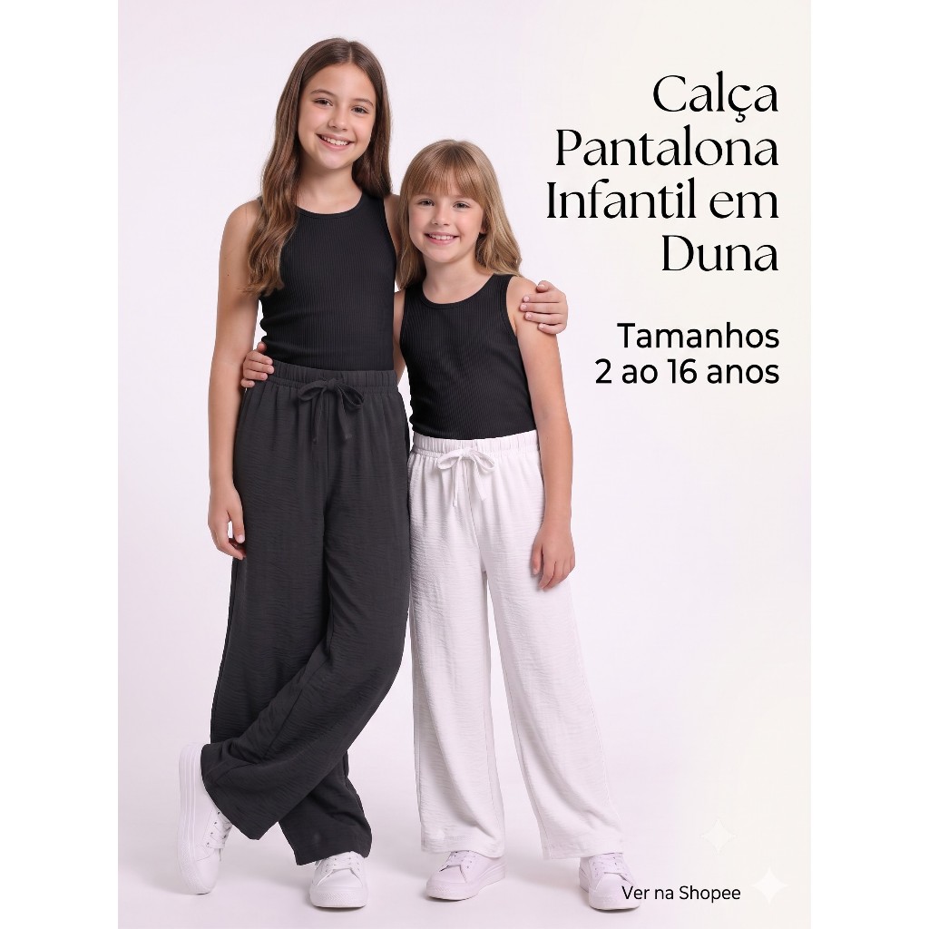 Calça Pantalona Infantil Feminina com Tecido Duna Não Amassa Tamanhos 2 ao 16 Confortável