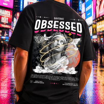 Camiseta Streetwear Estilo Rua Obsessed Algodão Feminina Masculina Estampada Frente Costas Unissex Casual Oversized