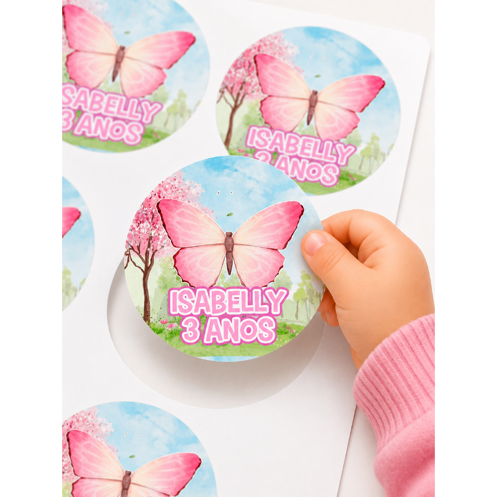 Adesivo Personalizado 4cm-Etiqueta Adesiva para lembrancinha-Adesivo Jardim Encantado-Jardim das Borboletas