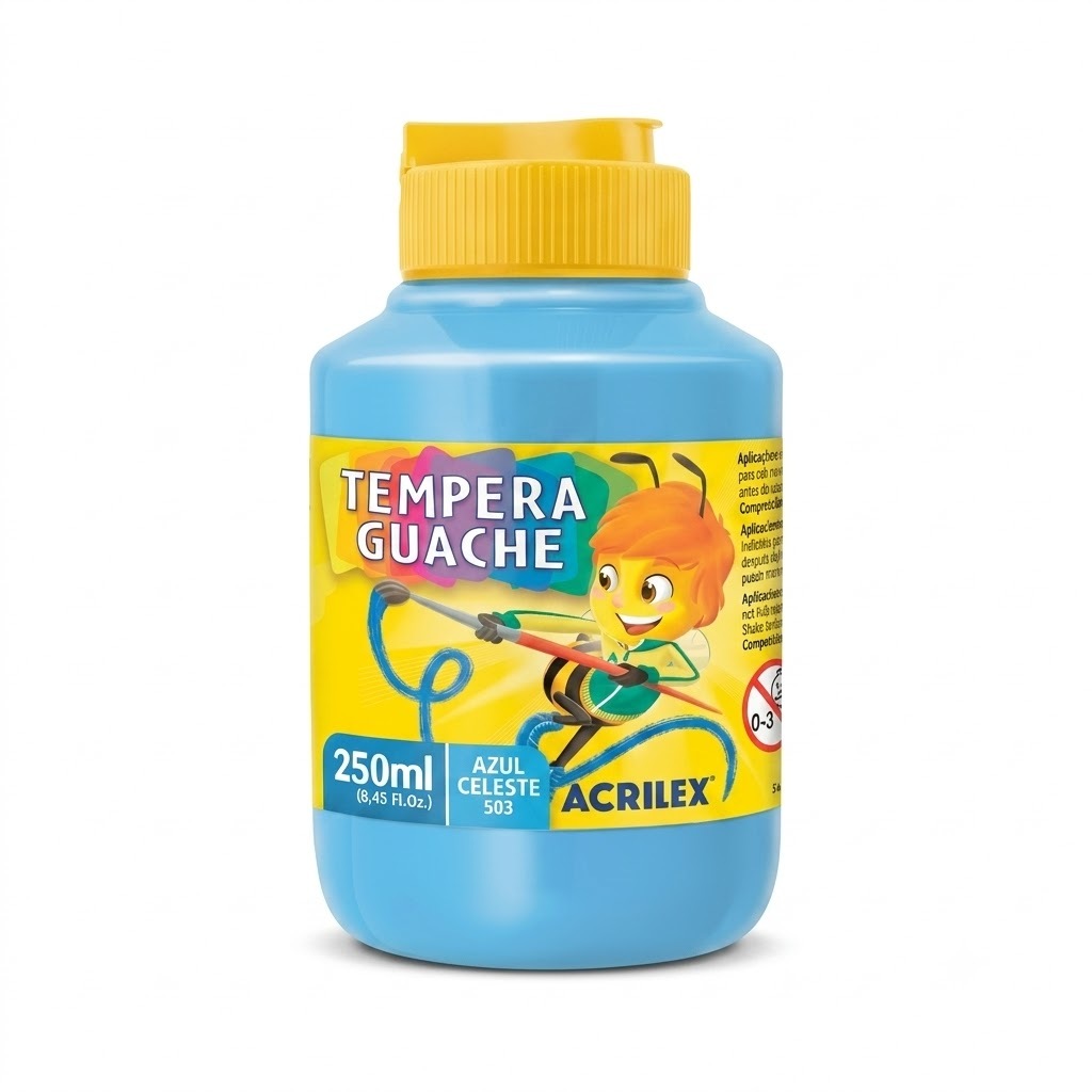 Tinta Guache Azul Celeste 250ml Acrilex Têmpera Guache Escolar Artística Atóxica Solúvel Em Água