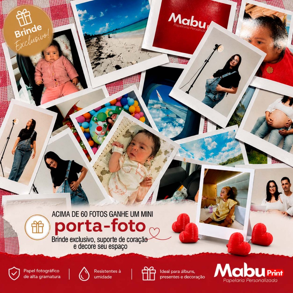 Mini Foto - Kit até 64 Fotos + BRINDE GRÁTIS Suporte formato Coração - Envio em 24horas - FULL
