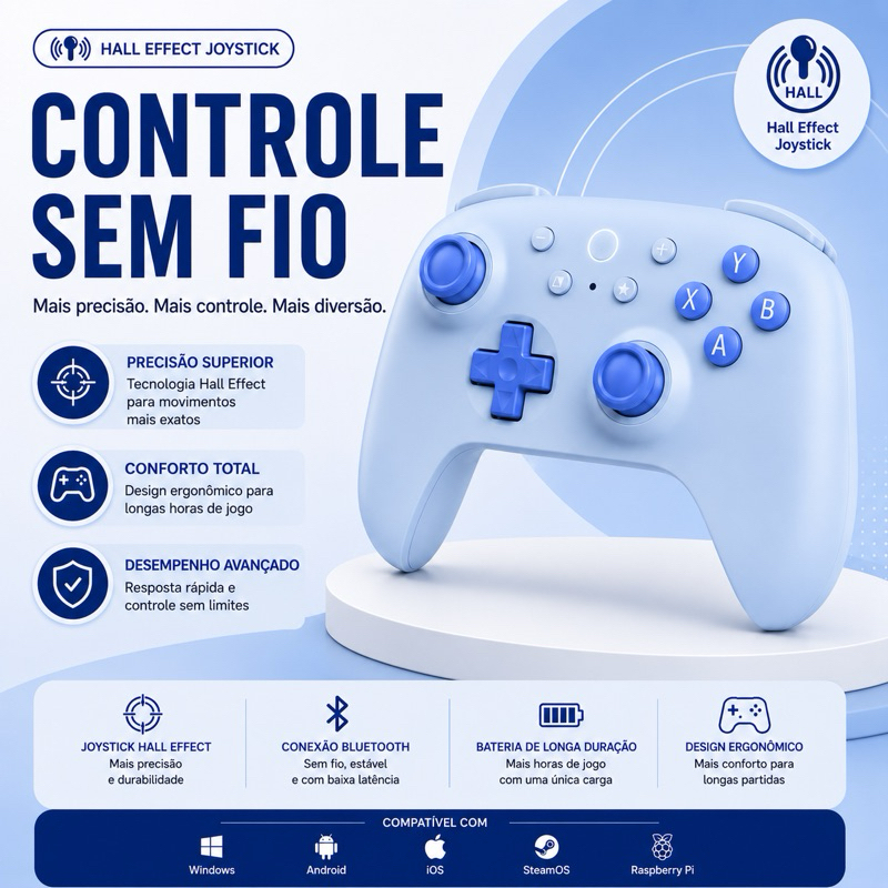 Controle Gamer 8BitDo Ultimate 2C Bluetooth Hall Effect para PC e Steam Deck