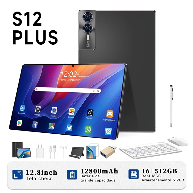 【Free Keyboard & mouse】Galaxy S12 Plus Tab 12.8-inch Tablet, 16GB+512GB, 12800mAh, Android15 5G Tab