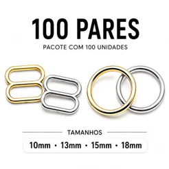 Kit 100 Argolas e Reguladores de Metal | Prata e Dourado | Diversos Tamanhos