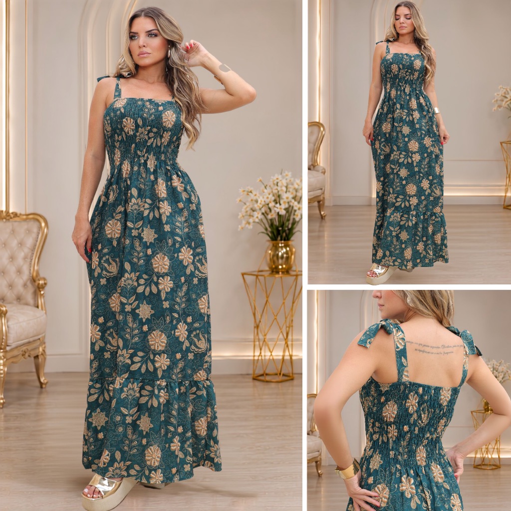 Vestido Longo Estampado Laise Elegante Leve e Confortável tecido Premium DIA DAS MÃES ENTREGA RAPIDA