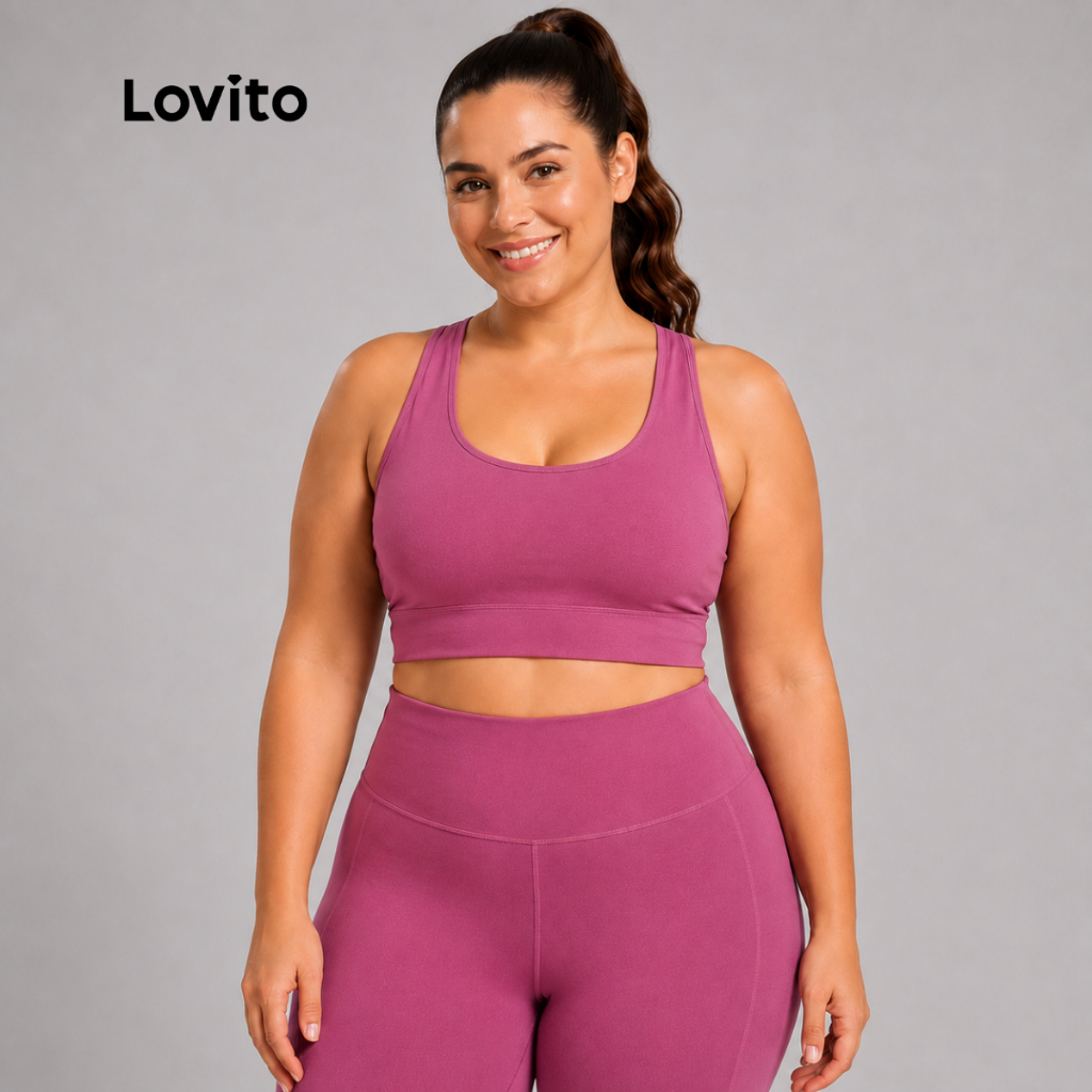 Lovito Plus Size Top Esportivo Bojo Removível Alças Cruzadas SBB1452BRL1482