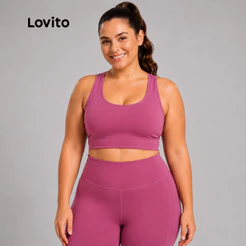 Top Esportivo Lovito Feminino Plus Size Academia Alças Cruzadas Confortável