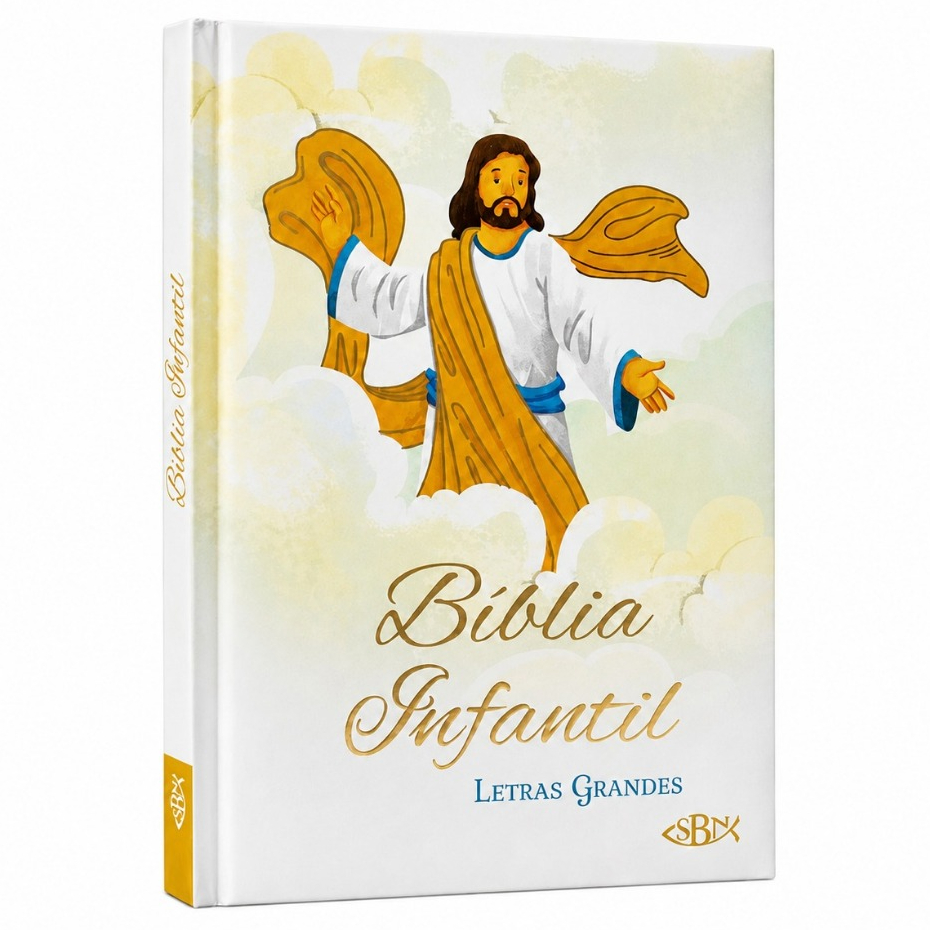 Bíblia Infantil Letras Grandes Capa Branca Dura Ilustrada Histórias Bíblicas Cristã