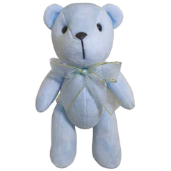 Urso de Pelúcia Clássico Articulado Azul BB 20 cm em Pé 14 Sentado Com Laço de Cetim