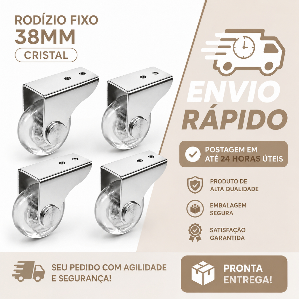 Kit 4 Rodízios 38mm Rodinha de Gel para Móveis Sofá e Armário + 8 Parafusos  Não Risca o Piso