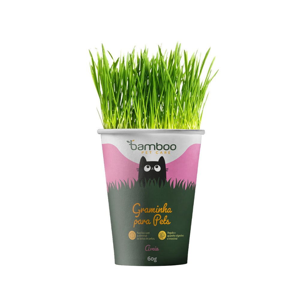 Graminha para Gatos Digestiva Aveia Eliminação De Bolas De Pelo 60g Bamboo