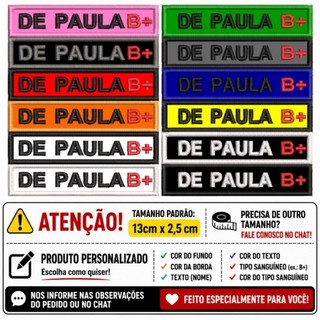 Tarjeta Bordada 13x2,5cm Personalizada Patch Bordado Sutache Nome Tipo Sanguíneo Velcro Termocolante Costura